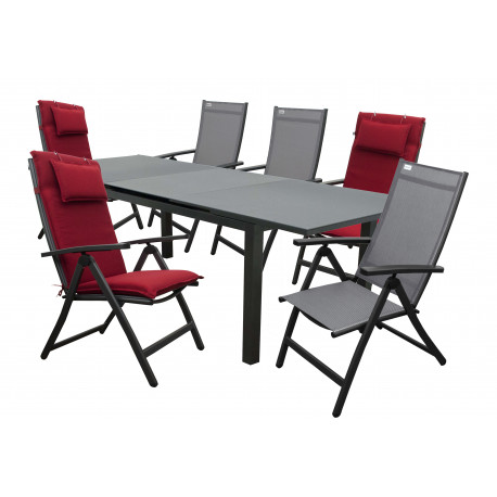 Hliníková sedací souprava 6+1 Doppler FIRENZE ACTIVE šedá