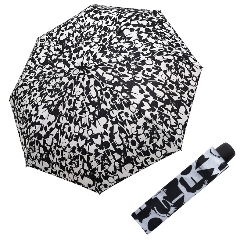 Hit Mini Lettering Black&White - dámský skládací deštník