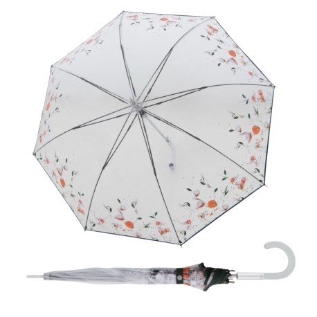 Doppler Fiber Long AC Transparent Floral Dreams - dámský holový vystřelovací deštník