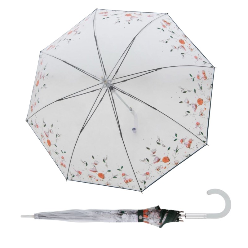 Fiber Long AC Transparent Floral Dreams - dámský holový vystřelovací deštník